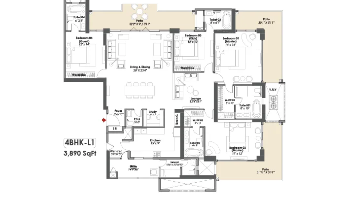 Whiteland The Aspen Iconic 4BHK Floor Plan